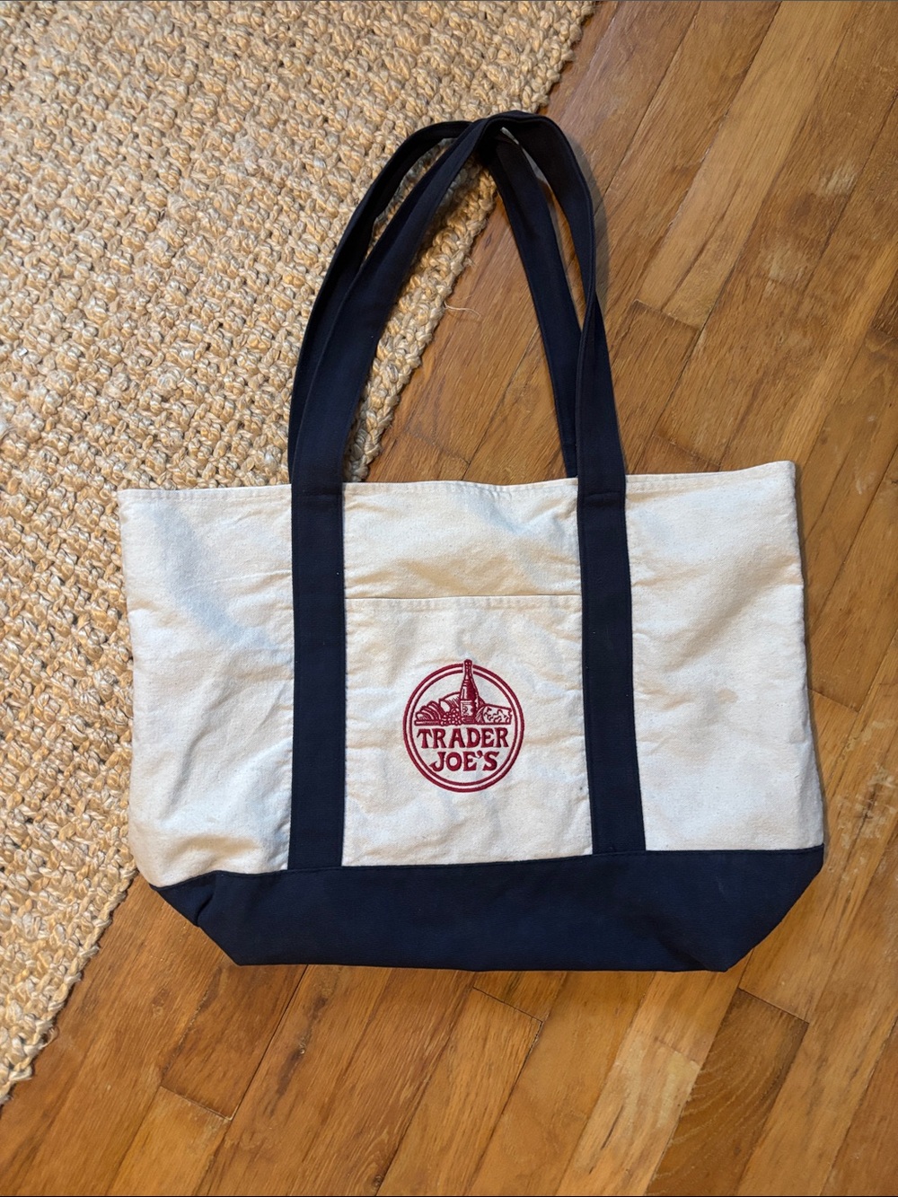 Trader Joe's Cream and Navy Canvas Tote